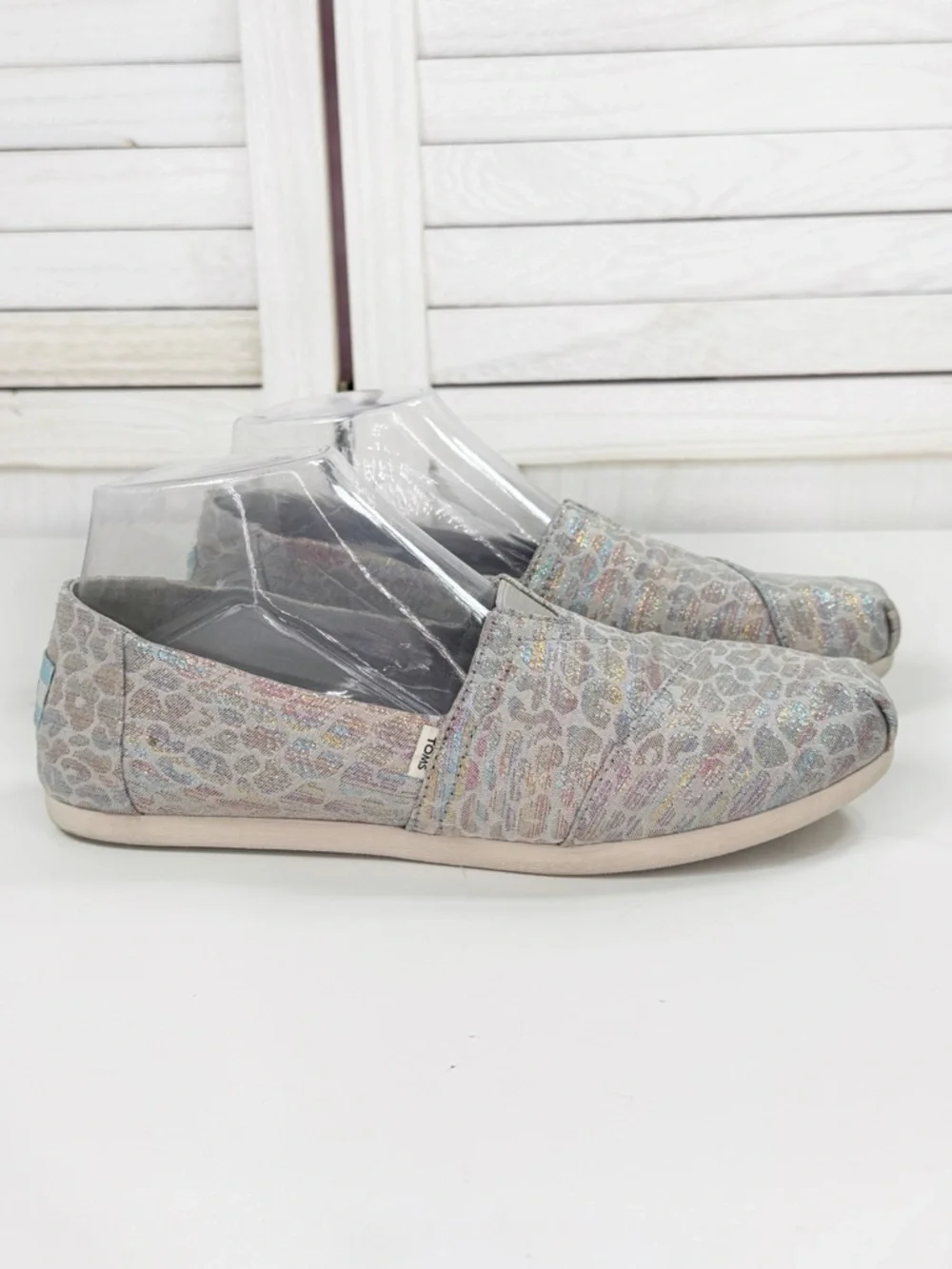 Toms Alpargata‎ Slip On Flats Metallic Rainbow Animal Cheetah Grey Size 7.5